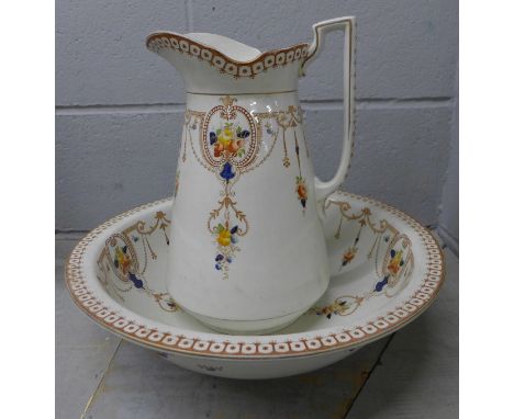 An Arcadia wash jug and basin **PLEASE NOTE THIS LOT IS NOT ELIGIBLE FOR POSTING AND PACKING** 