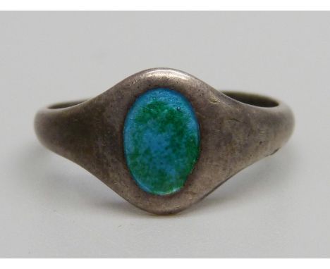 A small silver and enamel ring by Charles Horner, Chester 1911, L 