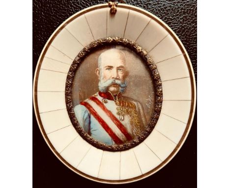 MINIATURE OVAL PORTRAIT- KAISER FRANZ VON OSTERREICH, APPROXIMATELY 5.75 x 4.75cm