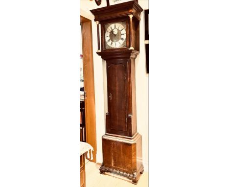 OAK CASED LONGCASE CLOCK WITH EIGHT-DAY MOVEMENT, SAM LOMAS OF POULTON, APPROXIMATELY 200cm HIGH AND DIAL 30cm