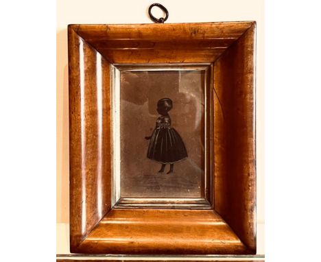 SEMI-SILHOUETTE FULL LENGTH PORTRAIT OF A CHILD, CIRCA 1820, WITHIN WALNUT COLOURED OGEE FRAME, APPROXIMATELY 14 x 9cm
