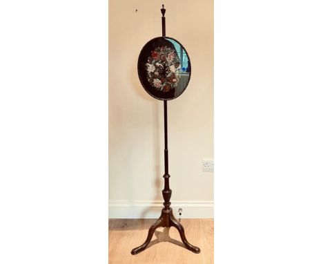 POLE SCREEN OF PETIT POINT ON MAHOGANY TRIPOD BASE (ROYAL SCHOOL OF ART NEEDLEWORK)