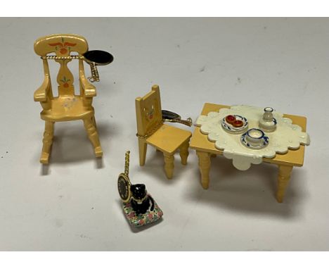 A set of four Hantel "Victorian Miniatures" cold painted enamel pewter models, Pine Table with Tablecloth (VM52) with tag, bo