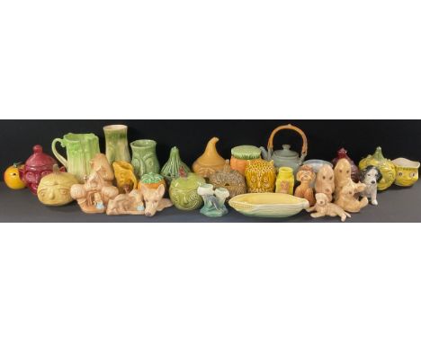 Sylvac   - assorted novelty pottery inc Owl Money bank, 5106, dogs, 1119, 3425, 1027 etc covered bowls inc Chutney, Onion, Be