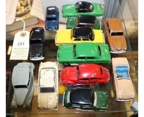 12 Dinky Toys for restoration. 2x Mini Automatic, Triumph TR3, Volkswagen, Hillman Minx, Austin A30, Volkswagen Karmann Ghia,