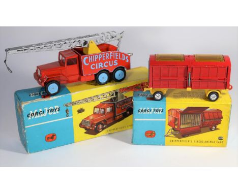 Corgi Major Toys Chipperfield's Circus Crane Truck (1121). In red, yellow and light blue livery, with light blue wheels, silv