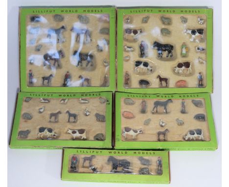 5 scarce packs of Britains Lilliput World Models. Produced by W. Horton for Britains farm figures and animals. 2 large packs 