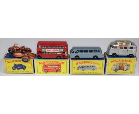 4 Matchbox Series. No.5 Routemaster Bus. In bright red with white interior, black plastic wheels, with BP Visco-Static advert