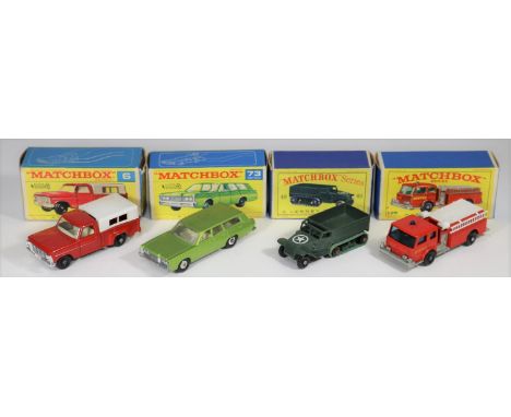4 Matchbox Series. No.6 Ford Pick-Up in red with white interior, white plastic tilt, black base and black plastic wheels. No.