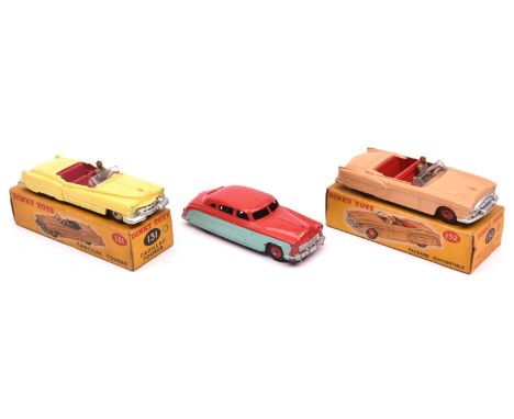 3 Dinky Toys. Hudson Sedan (171). A harder to find Low Line example in bright red and turquoise with bright red wheels and bl