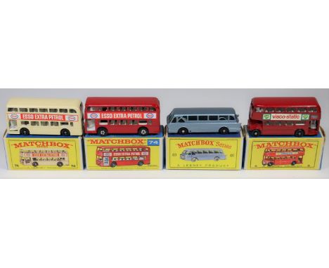 4 Matchbox Series. No.5 Routemaster London Bus. In red with white interior, black plastic wheels, with BP Visco-Static advert