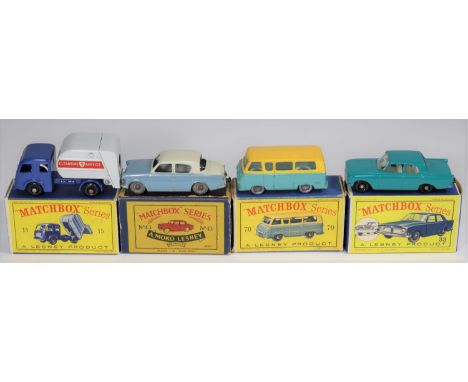4 Matchbox Series. No.15 Tippax Refuse Collector in light grey and dark blue, with Cleansing Service to sides. No.33 Ford Zep