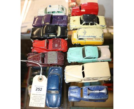12 Dinky Toys for restoration. 2x Sunbeam-Talbot, Vauxhall Victor Ambulance, Loud Speaker Van, Bedford Dinky Toys Van, Americ