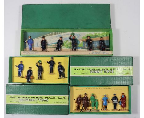 A scarce Pre-War Dinky Toys set, Station Staff. With 6 figures mounted on a picture display base, box lid printed No.1 base p