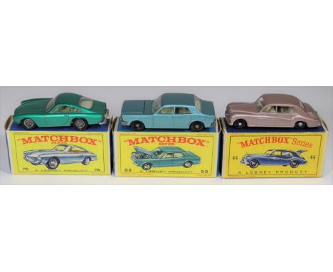 3 Matchbox Series. No.44 rolls Royce Phantom V in metallic mauve with cream interior and black base and black plastic wheels.