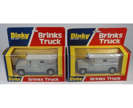 2 Dinky Toys Brinks Truck (275). Both in light grey with white roof and blue bases and front bars, both with 'BRINK'S decals 