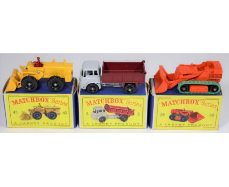 3 Matchbox Series. No.3 Bedford Tipper Truck. In light grey with maroon rear tipping body and black plastic wheels. No.43 Ave