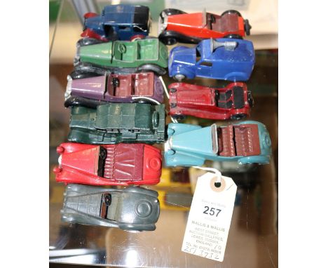 10 Dinky Toys for restoration. Most over painted, -Loud Speaker Van, TAXI, Reconnaissance Car, Jaguar, 2x Salmson 4 seater, S
