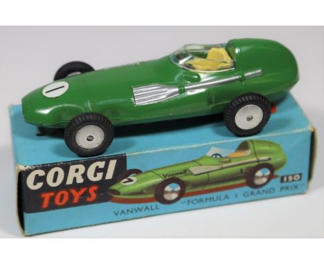 Corgi Toys Vanwall Formula 1 Grand Prix Racing Car (150). Without suspension in dark green, RN1, smooth spun wheels and black