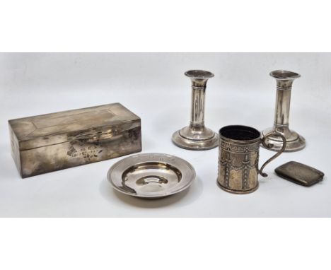 A silver engine turned rectangular cigarette box, by W T Toghill &amp; Co, Birmingham 1936, length 16.6cm, together with a si