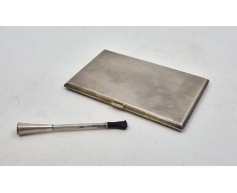 An engine turned silver rectangular cigarette case, by Goldsmiths &amp; Silversmiths Co Ltd, Birmingham 1952, length 14cm, to