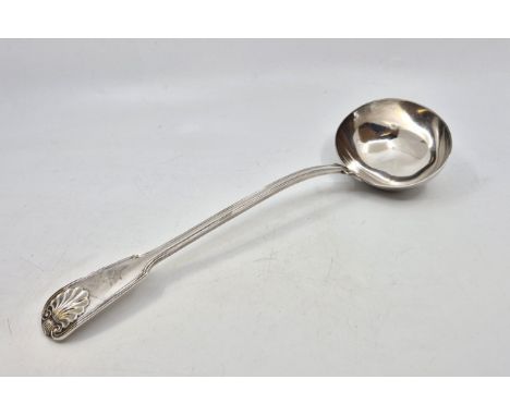 A large Victorian silver fiddle thread and shell pattern&nbsp;ladle, by Chawner &amp; Co, London 1852, length 34.5cm. (272.9g