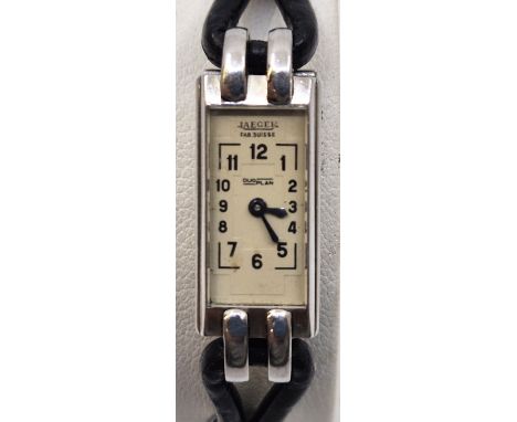 A Jaeger Art Deco Duoplan steel rear winding ladies' wrist watch, having signed Arabic numeral rectangular dial, 10.5mm wide 