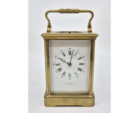 A French R &amp; W Sorley (Paris) repeating brass carriage clock, with 8 day movement striking on the gong, having signed Rom
