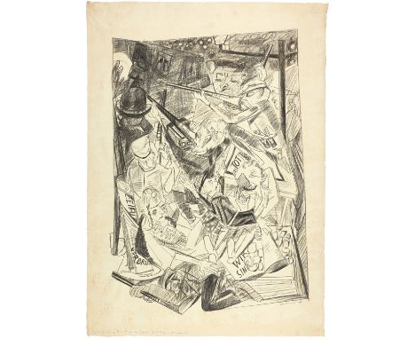 Max Beckmann (Leipzig 1884 - 1950 New York)Die Letzten1919Schwarze Lithokreide auf Umdruckpapier72,5x50 cm, Zeichnung; 85x61 