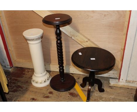 Two assorted plant stands and small occasional table, shipping unavailable 