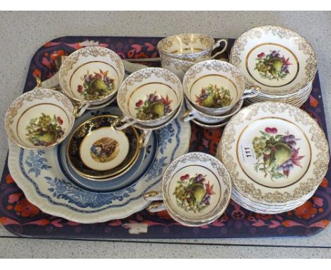 A Newton fruit decorated tea set, Spode Blue Room plates plus other china