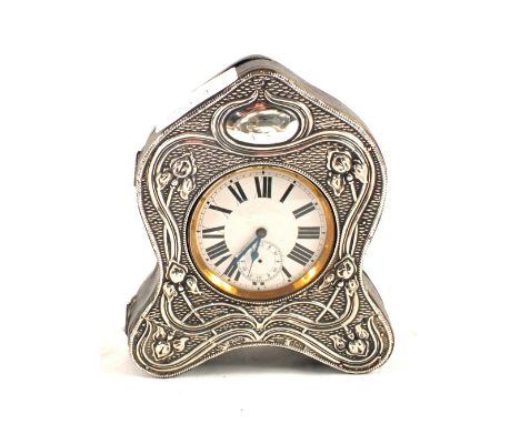 A Silver Art Nouveau pocket watch holder, Birmingham 1904 plus a large Goliath pocket watch