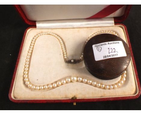 Boxed Pearls with Silver clasp and a small wooden snuff box