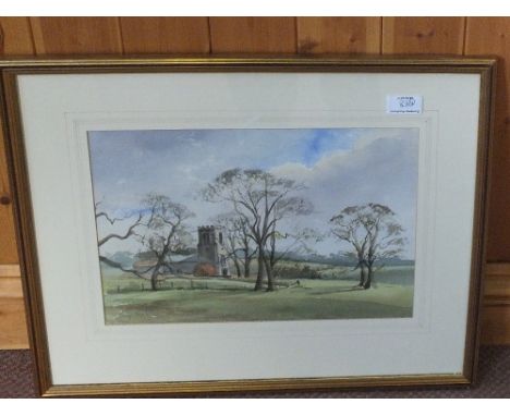 A Victorian carved Mahogany wall mirror, an Edwardian inlaid Mahogany oval mirror, a watercolour of Felbrigg Church and a pri