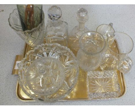 Various cut and other glass including Belvedere Scotch Whisky jug, decanters etc