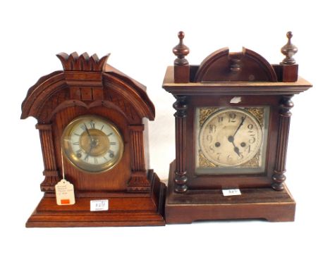 An Ansonia Oak cased striking mantel clock plus one other