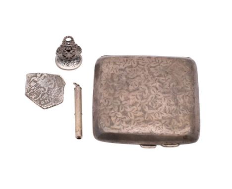 A George V silver cigarette case, maker E J Trevitt &amp; Sons, Chester 1927,: of square outline with foliate engraved decora