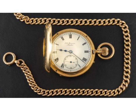 J.W. Benson, London, an 18ct gold halfhunter pocket watch with provenance: the three-quarter movement having a lever escapeme