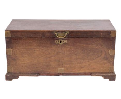 An Anglo Indian stained camphorwood trunk, last quarter 19th century,: the brass corner brackets and swing handle backplates 