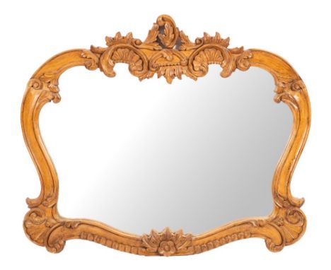 A carved beechwood framed wall mirror, in 18th century taste, second half 20th century,: of cartouche form, the openwork cres