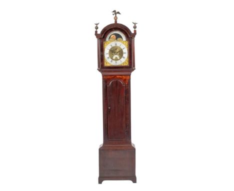 R. Lear Pinhey, Plymouth Dock, a mahogany moonphase longcase clock: the twelve-inch break-arch brass dial having a raised sil