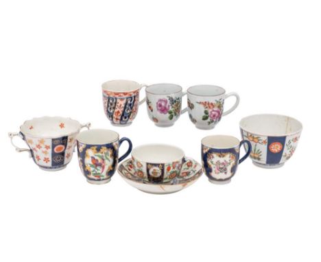 A mixed lot of First Period Worcester wares together with two London decorated Chinese coffee cups: the Worcester with blue s