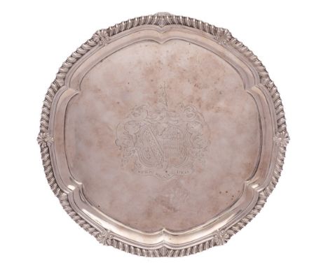 A George III silver salver, maker Paul Storr, London, 1815:  crested and inscribed to the reverse with additions mark, with g