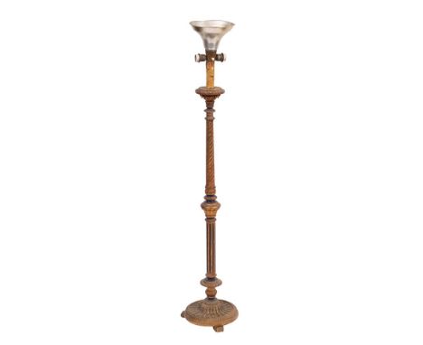 A Continental carved, parcel gilt and painted standard lamp in Neoclassical style, early 20th century,: with conical metal up