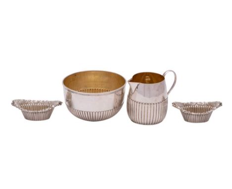 A Victorian silver sugar basin and matching cream jug, maker Holland, Son &amp; Slater, London, 1881/83,: together with a pai