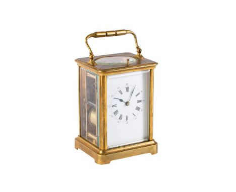 A French striking Victorian carriage clock: the eight-day duration movement striking the hours and half-hours on a gong, with