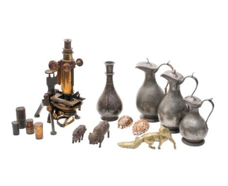 A mixed lot of works of art: including an Indian Bidri ware bottle vase decorated with mihrab panels of flowers and foliage, 
