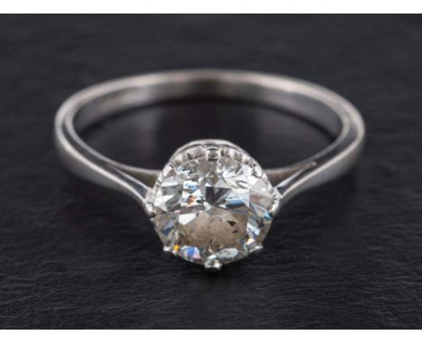 A round, brilliant-cut diamond, single-stone ring,: estimated diamond weight ca. 1.25.ct, I-J colour, SI2-P1 clarity, stamped