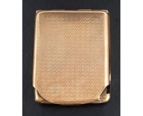 A 9ct gold vesta case with engine-turned decoration,: with sponsor's mark for William Neale, hallmarks for Birmingham, 1926, 