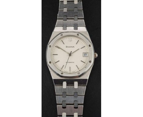 A gentleman's Bulova Royal Oak stainless steel Tuning Fork wristwatch: the honeycomb dial with baton numerals and hands, date